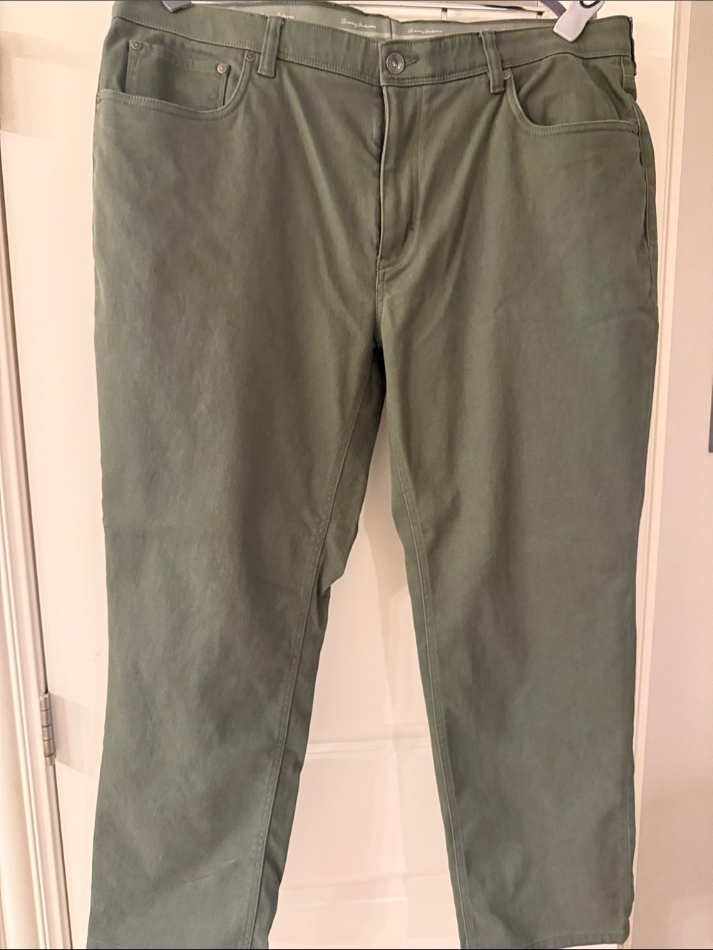 2 pairs Tommy Bahama Pants with Leaf-Print Waistband, Olive Green and Tan
